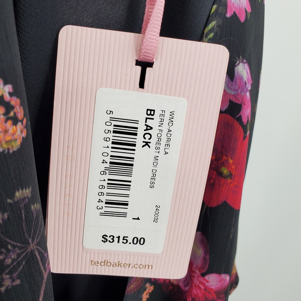 NWT Ted Baker Adriela Fern Forest Floral Butterfly Midi Dress Black 0-2 Fairy - Picture 3 of 13